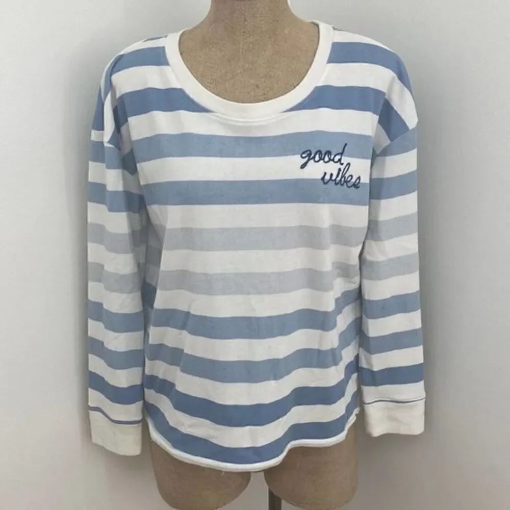 Doe Good Vibes Blue/White Striped Sweatshirt